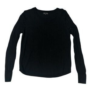 Lety & Me Black Vittoria Pointelle Sleeve Sweater Women's Top